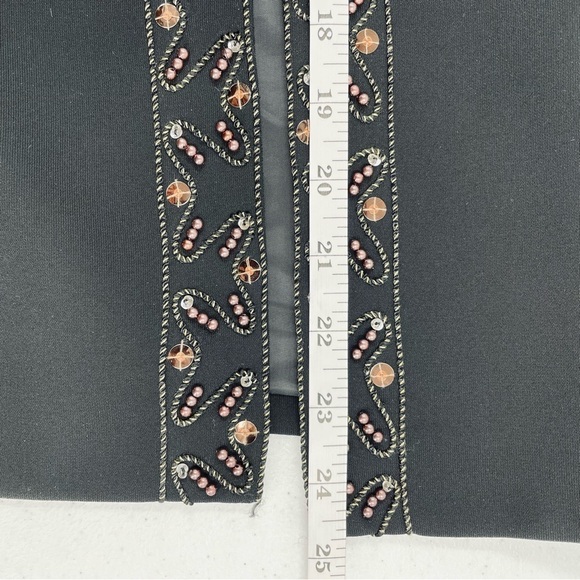 Kasper 2 Piece Black Beaded Embellished Lined Jacket Zip Skirt Suit Set Office - Picture 11 of 13